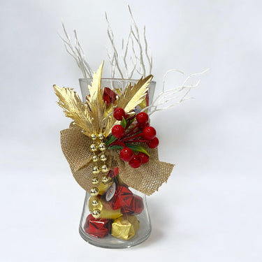 Classic Assorted Chocolates with Christmas Ornaments in Cylinder Vase
